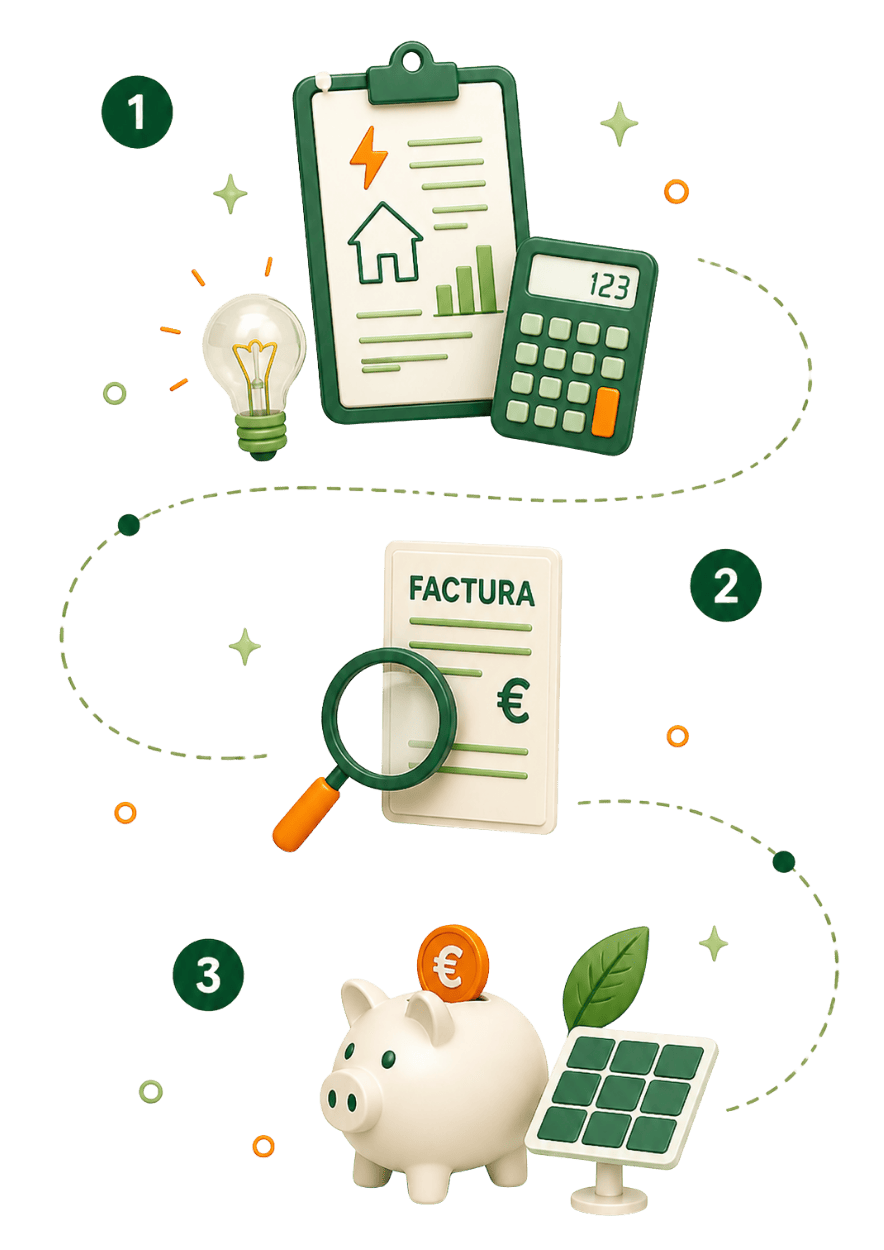 Análisis de factura energética Ilustración de proceso de factura energética con ahorro y consumo